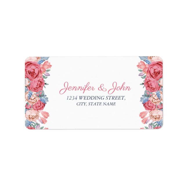 Akvarell Rosa Rosor Chic Bröllops Returadress Adressetikett (Framsidan)