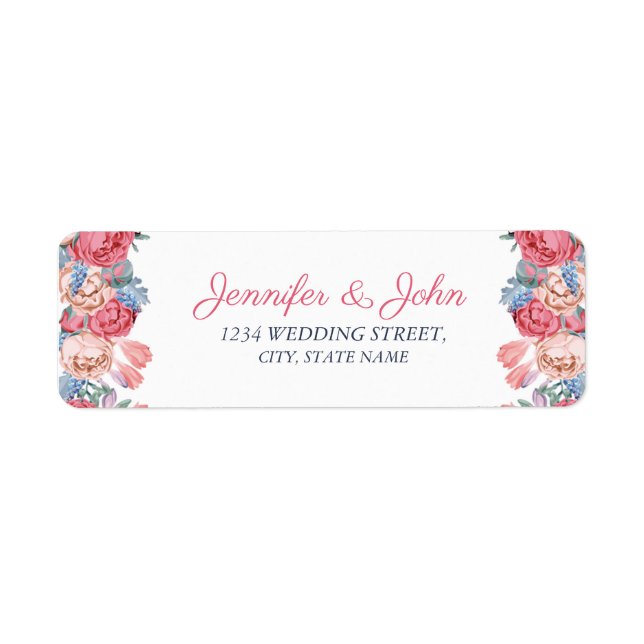 Akvarell Rosa Rosor Chic Bröllops Returadress Etikett (Framsidan)