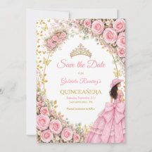 Akvarell Rosa Rosor Guld Quinceañera