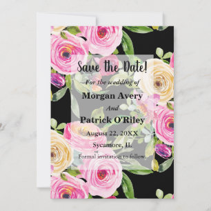 Akvarell Rosa Rosor på Svart Save the Date Inbjudningar
