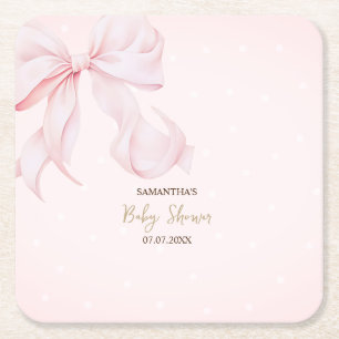Akvarell Rosa Slinga Rosa Prickar Baby Shower Underlägg Papper Kvadrat