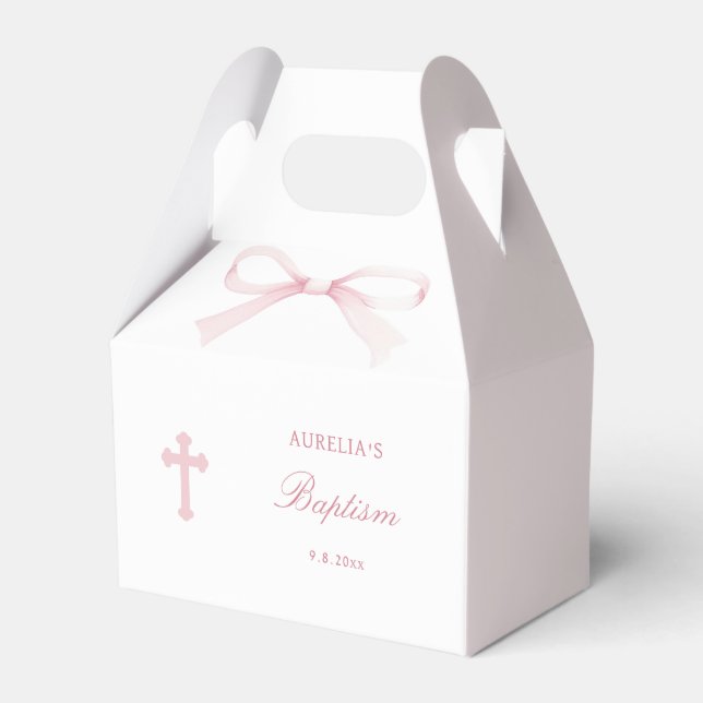 Akvarell Rosa Slöja Dop Liten Gavel Presentaskar (Framsidan Sidan)