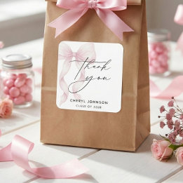 Akvarell Rosa Slöja Examen Tack Fyrkantigt Klistermärke