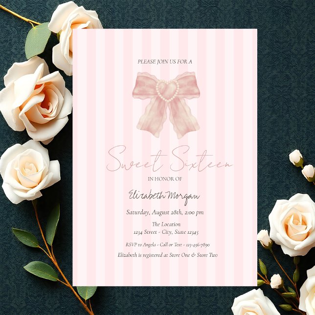 Akvarell Rosa Slöja Randig Sweet 16 Inbjudningar (Skapare uppladdad)