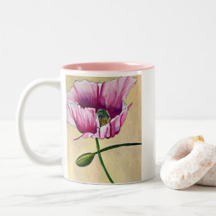 Akvarell rosa vallmo konst blomma Två-Tonad mugg