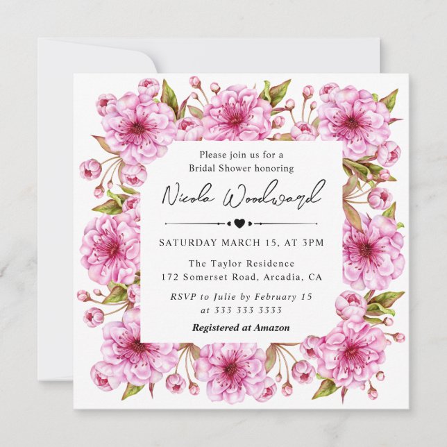 Akvarell Rosa Vår Körsbärsblom Babyshower Inbjudningar (Framsida)