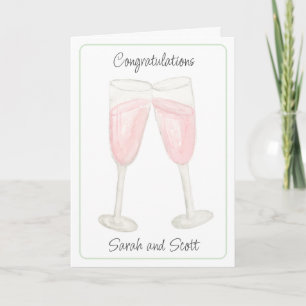 Akvarell Rosa Vin Fyllda Champagneglas Kort