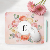 Akvarell Rosafärgade Peonies Monogrammerad Musmatt