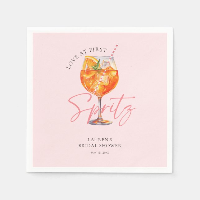 Akvarell Rosé Aperol Spritz Bröllopsfest Pappersservett (Framsidan)