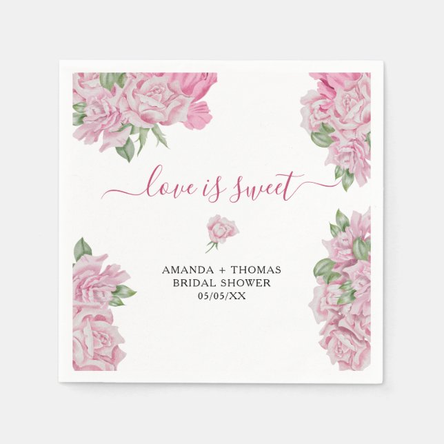 Akvarell rosor blommor - kärlek är sött pappersservett (Framsidan)