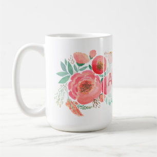 Akvarell, rosor. kaffemugg