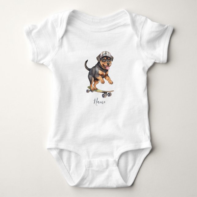 Akvarell Rottweiler Baby Bodysuit T Shirt (Framsida)