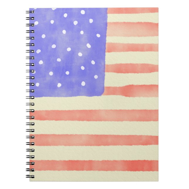 Akvarell rustic USA amerikansk flagga Anteckningsbok (Framsidan)
