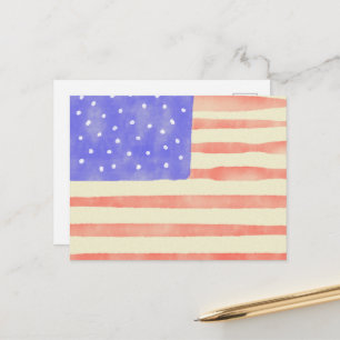 Akvarell rustic USA amerikansk flagga Vykort