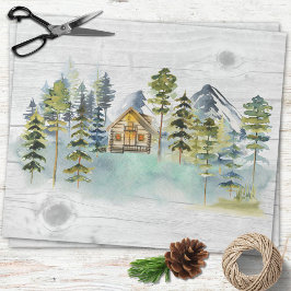 Akvarell Rustik Dim Skog Stuga Berg Presentpapper