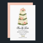 Akvarell Rustik Flerplans Tårta Spara Datumet<br><div class="desc">Akvarell Rustik Flerplans Tårta Spara Datum Annonsering. Fira med detta anpassningsbara platta kort med akvarellillustration av en treplans tårta med rosafärgade peonior och bladaccent. Perfekt för vår- och höstbröllop.</div>