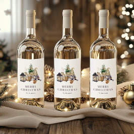 Akvarell Rustik Tomte God Jul Vinflaska Etikett