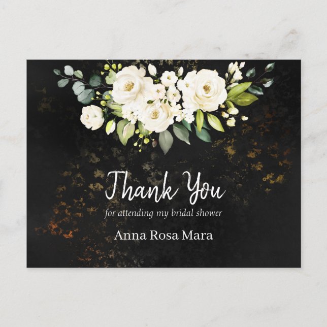 *~* Akvarell Rustik Vit Ros Bröllopsdusch Vykort (Framsida)