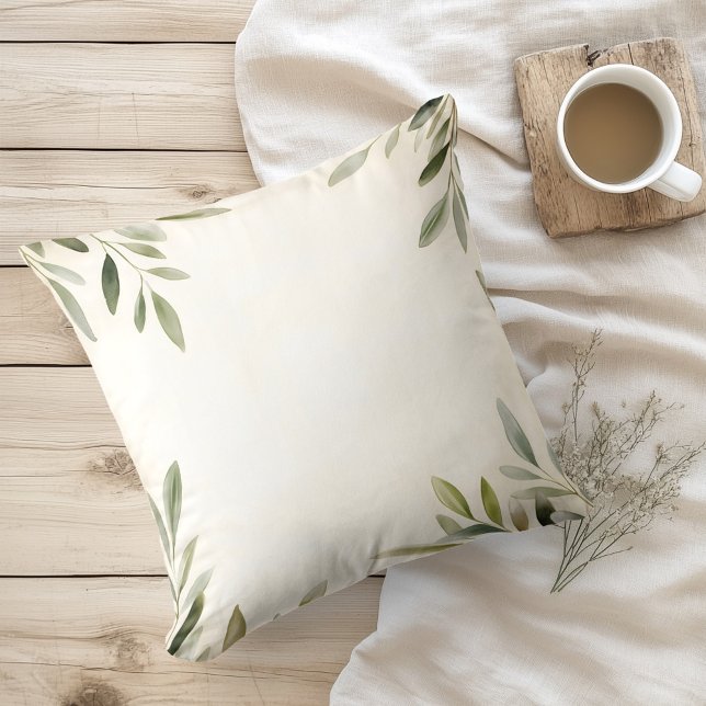 Akvarell Rustika Olivgrenar Kudde (Skapare uppladdad)