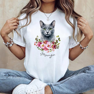 Akvarell Rysk Blå Katt T Shirt