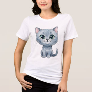 Akvarell Rysk Blå Katt T Shirt