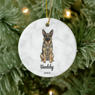 Akvarell Sable tysk shepherd namn hund minnesmärke Julgransprydnad Keramik