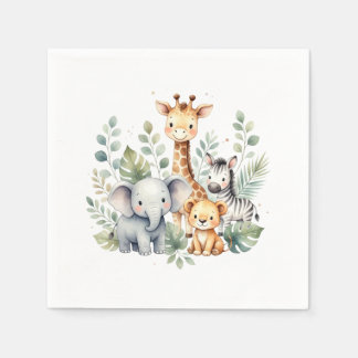 Akvarell Safari Baby Shower Servetter