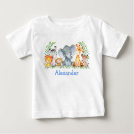Akvarell Safari Bebisar Djur Blå Elefant T Shirt