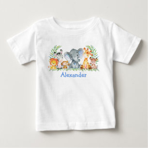 Akvarell Safari Bebisar Djur Blå Elefant T Shirt