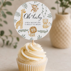 Akvarell Safari Djungel Oh Baby Cupcake Topp Runt Klistermärke