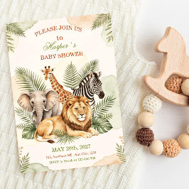 Akvarell Safari Djur Baby Shower Inbjudningar