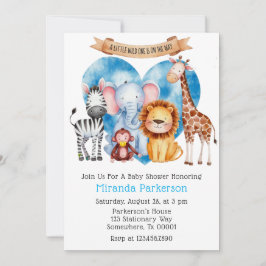 Akvarell Safari Djur Pojke Baby Shower Inbjudningar