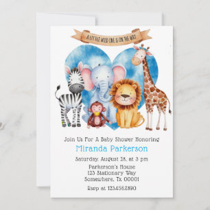 Akvarell Safari Djur Pojke Baby Shower Inbjudningar