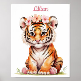 Akvarell Safari Konst för Flickor Baby Tiger Poster