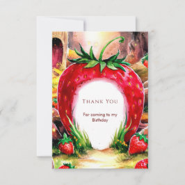 Akvarell Saftig Söt Jordgubb Födelsedag Tack Kort