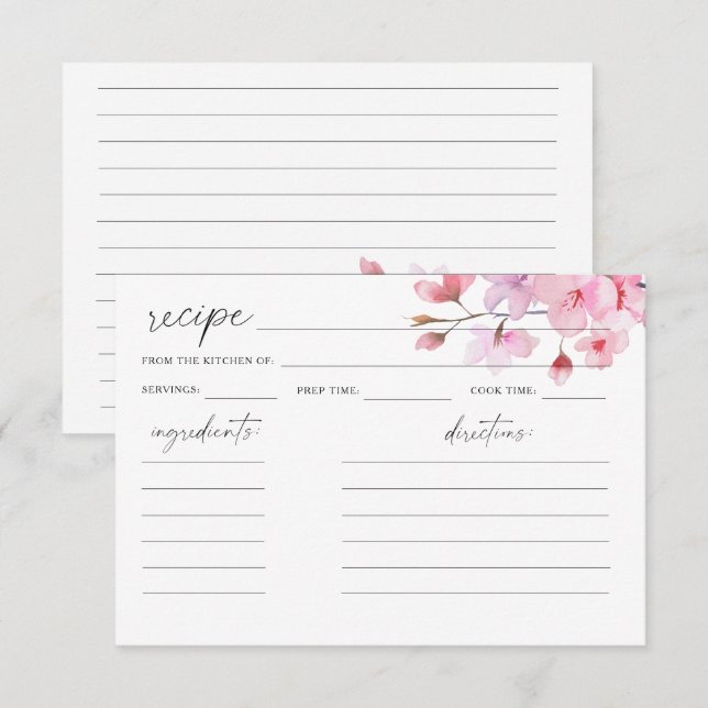 Akvarell Sakura - receptkort (Fram/baksida)