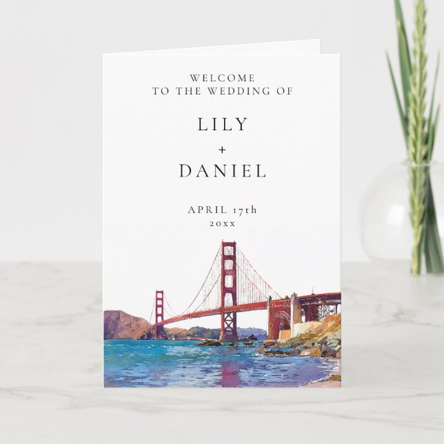 Akvarell San Francisco Elegant Bröllop Program (Framsida)