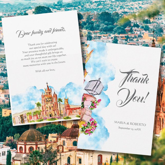 Akvarell San Miguel de Allende Rustik Bröllop Tack Kort (Skapare uppladdad)