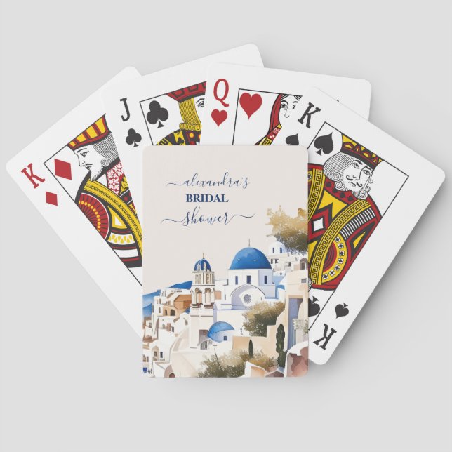 Akvarell Santorini Bröllopsdestination Casinokort (Baksidan)
