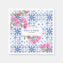 Akvarell Santorini Grekland bröllop blått och vitt Pappersservett