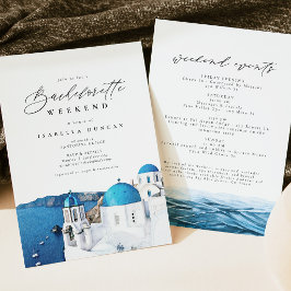 Akvarell Santorini Grekland Siluett Hav Tropisk Inbjudningar