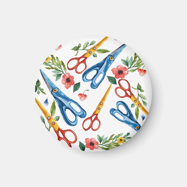 Akvarell Sax & Vildblommor Sömlöst Mönster Magnet (Framsidan)