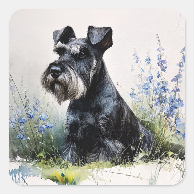 Akvarell Schnauzer Fyrkantigt Klistermärke (Framsida)