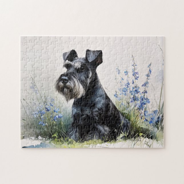 Akvarell Schnauzer Pussel (Horisontell)