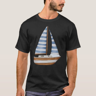 Akvarell Segelbåt Illustration – Blå och Vit T Shirt