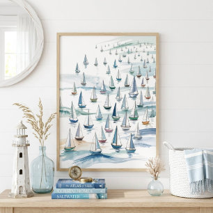 Akvarell Segelbåtar till sjöss Nautilsk konst Poster