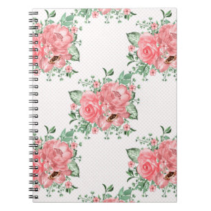 Akvarell Shabby Chic Rosa Rosor och Prickar Anteckningsbok
