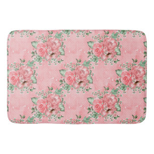 Akvarell Shabby Chic Rosa Rosor och Prickar Badrumsmatta
