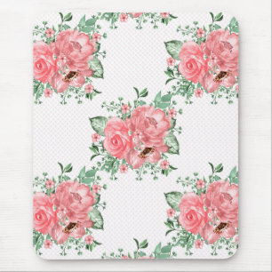 Akvarell Shabby Chic Rosa Rosor och Prickar Musmatta