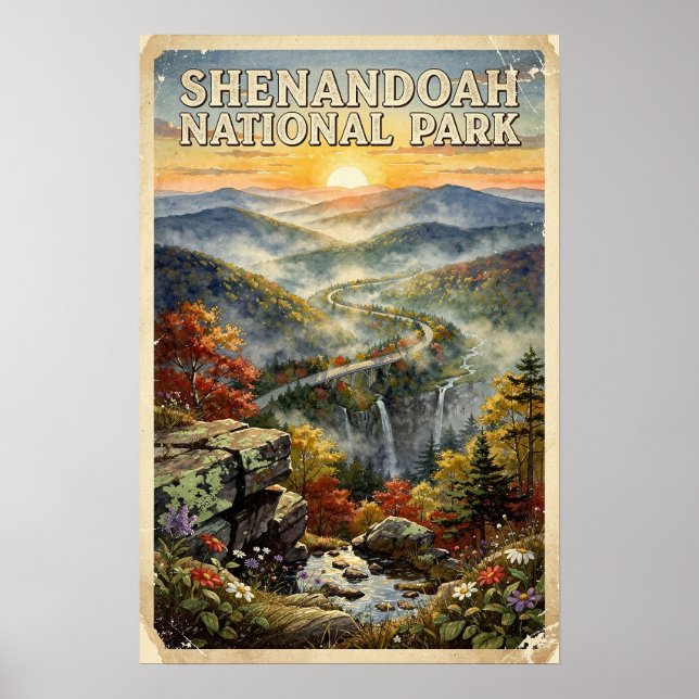 Akvarell Shenandoah National Park Retro Poster (Framsidan)